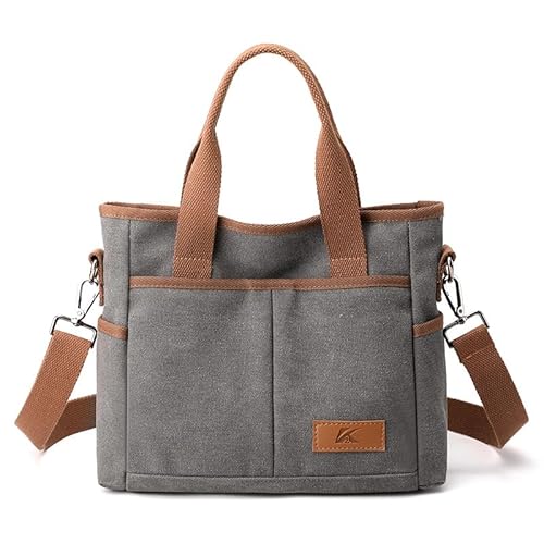 JXpxbao Damen Canvas Handtasche, Hobo Schultertasche Casual Crossbody Umhängetasche Tote Bag Mit Mehreren Fächern Vintage Stil Für Arbeit, Reisen Oder Universität (Grau) von JXpxbao