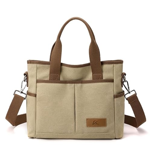 JXpxbao Damen Canvas Handtasche, Hobo Schultertasche Casual Crossbody Umhängetasche Tote Bag Mit Mehreren Fächern Vintage Stil Für Arbeit, Reisen Oder Universität (Khaki) von JXpxbao