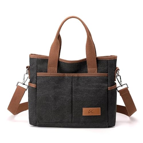 JXpxbao Damen Canvas Handtasche, Hobo Schultertasche Casual Crossbody Umhängetasche Tote Bag Mit Mehreren Fächern Vintage Stil Für Arbeit, Reisen Oder Universität (Schwarz) von JXpxbao