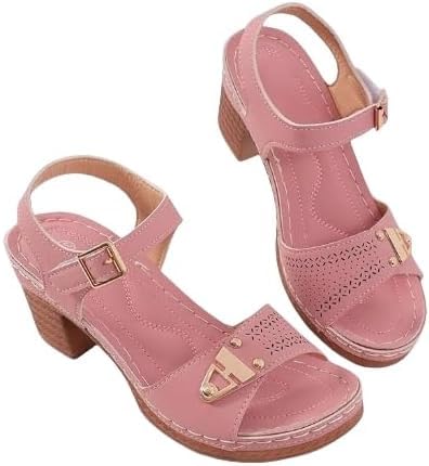 JXpxbao Damen Casual Sandalen Solid Farbe Komfort Chunky Block Sandalen Sommer Open Toe Low Heel Schuhe Soft Cushion Damen Schuhe mit verstellbaren Riemen Strand Urlaub Walking Hausschuhe (Rosa,41) von JXpxbao