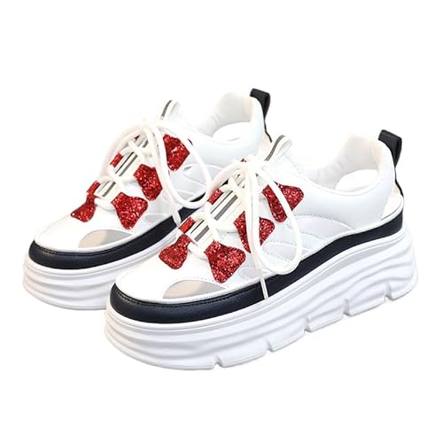 JXpxbao Damen Chunky Sandalen Turnschuhe Hohle Freizeitschuhe mit dicker Sohle Plateau-Lässige Schuhe Keilabsatz Sneake Freizeit und Atmungsaktiv Dad Sneakers (Rot,40) von JXpxbao