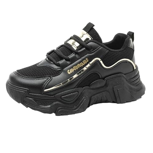 JXpxbao Damen Chunky Sneaker Retro Chunky Dad Schuhe Plateau Modische Schnüren Sport Papa Schuhe Turnschuhe Bequeme Keilabsatz Sneaker für Alltag & Spaziergänge (Schwarz,36) von JXpxbao