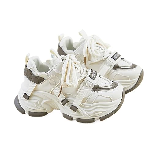 JXpxbao Damen Chunky Turnschuhe Walking Dad Sneakers Bequeme Keilabsatz Sneaker, Modische Plateau-Lässige Schuhe, Casual Lace-Up (39,Beige) von JXpxbao