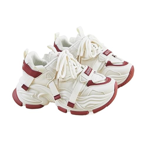 JXpxbao Damen Chunky Turnschuhe Walking Dad Sneakers Bequeme Keilabsatz Sneaker, Modische Plateau-Lässige Schuhe, Casual Lace-Up (39,Burgunderrot) von JXpxbao