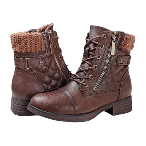 JXpxbao Damen Combat Stiefeletten Schnürstiefel Niedriger Absatz Casual Booties Schneestiefel Herbst Winterstiefel Für Damen (Braun,37) von JXpxbao