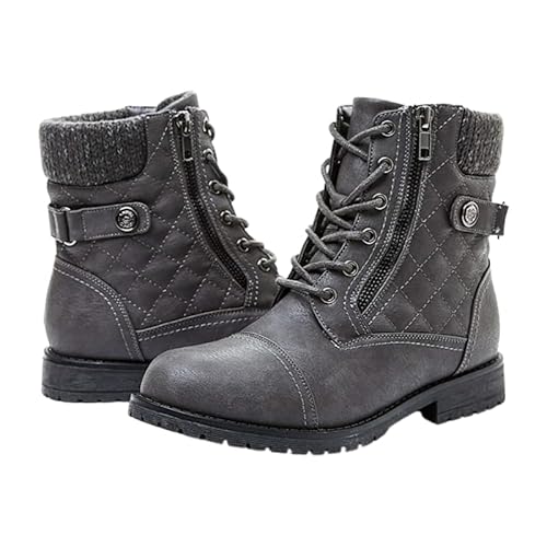 JXpxbao Damen Combat Stiefeletten Schnürstiefel Niedriger Absatz Casual Booties Schneestiefel Herbst Winterstiefel Für Damen (Grau,35) von JXpxbao