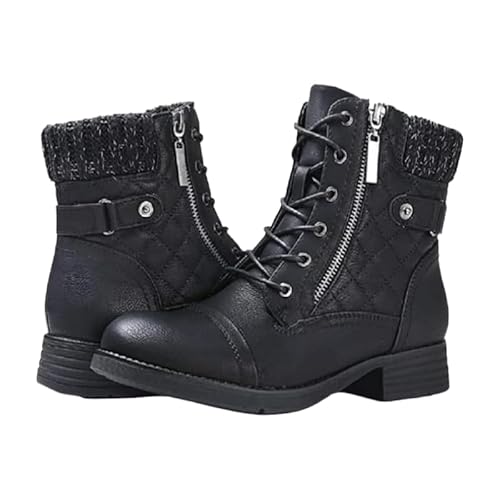 JXpxbao Damen Combat Stiefeletten Schnürstiefel Niedriger Absatz Casual Booties Schneestiefel Herbst Winterstiefel Für Damen (Schwarz,39) von JXpxbao