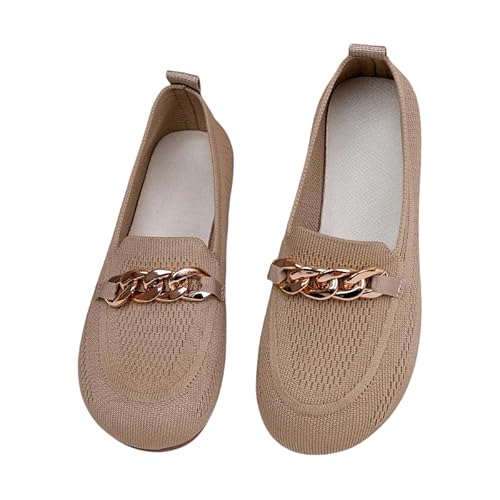 JXpxbao Damen Flats in Übergrößen - Atmungsaktive, Bequeme Slip-On-Schuhe Mit Glitzerdetails, Atmungsaktive Strick Mokassin Schuhe Rundspitzendesign Für Alle Jahreszeiten (Khaki,43) von JXpxbao