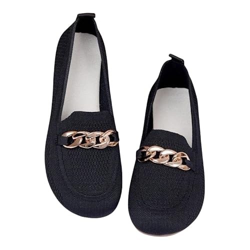 JXpxbao Damen Flats in Übergrößen - Atmungsaktive, Bequeme Slip-On-Schuhe Mit Glitzerdetails, Atmungsaktive Strick Mokassin Schuhe Rundspitzendesign Für Alle Jahreszeiten (Schwarz,38) von JXpxbao