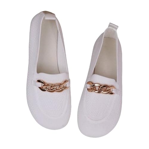 JXpxbao Damen Flats in Übergrößen - Atmungsaktive, Bequeme Slip-On-Schuhe Mit Glitzerdetails, Atmungsaktive Strick Mokassin Schuhe Rundspitzendesign Für Alle Jahreszeiten (Weiß,39) von JXpxbao
