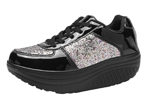 JXpxbao Damen Glanz-Look Plateau Turnschuhe Paillette (schwarz,41) von JXpxbao