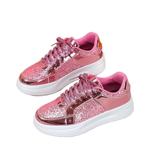 JXpxbao Damen Glitzernde modische Sneaker-Schuhe, glänzende Freizeitschuhe, glitzernde Pailletten, Konzert, niedrig geschnitten, Schnürschuhe (40,Rosa) von JXpxbao