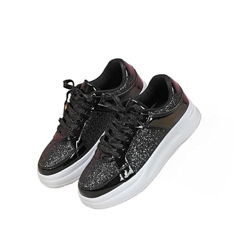 JXpxbao Damen Glitzernde modische Sneaker-Schuhe, glänzende Freizeitschuhe, glitzernde Pailletten, Konzert, niedrig geschnitten, Schnürschuhe (41,schwarz) von JXpxbao