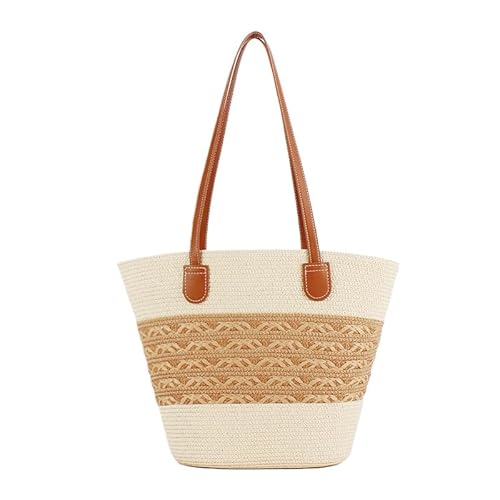 JXpxbao Damen Große Sommer Strand Stroh Tote Taschen Gewebt Schultertasche Reise Strand Hobo Handtasche Handgemachte Sommer Tasche Geflochten Boho Shopper Tasche (Beige-1) von JXpxbao
