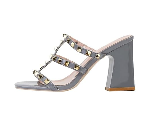 JXpxbao Damen High Heel Sandalen Nieten Schnalle Knöchel Riemchen Stiletto Schuhe - Damen Offene Zehe Büro Party Heeled Sandale (Grau,40) von JXpxbao