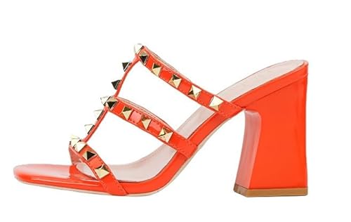 JXpxbao Damen High Heel Sandalen Nieten Schnalle Knöchel Riemchen Stiletto Schuhe - Damen Offene Zehe Büro Party Heeled Sandale (orange,39) von JXpxbao
