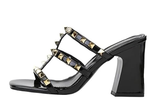 JXpxbao Damen High Heel Sandalen Nieten Schnalle Knöchel Riemchen Stiletto Schuhe - Damen Offene Zehe Büro Party Heeled Sandale (schwarz,36) von JXpxbao