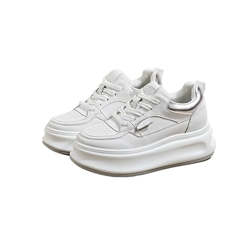 JXpxbao Damen Hohe Plattform Chunky Turnschuhe Beiläufig Schnüren Sport (Silber 1,32) von JXpxbao