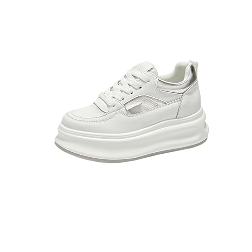 JXpxbao Damen Hohe Plattform Chunky Turnschuhe Beiläufig Schnüren Sport (Silber 2,36) von JXpxbao