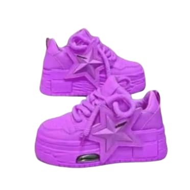 JXpxbao Damen Hohe Plattform Chunky Turnschuhe Beiläufig Schnüren Sport Massage Skaterschuhe (35,Lila) von JXpxbao