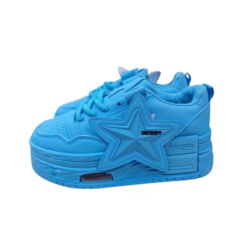 JXpxbao Damen Hohe Plattform Chunky Turnschuhe Beiläufig Schnüren Sport Massage Skaterschuhe (36,blau) von JXpxbao