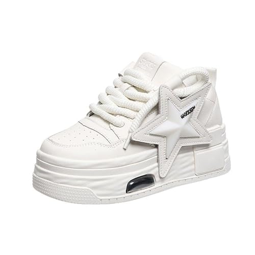 JXpxbao Damen Hohe Plattform Chunky Turnschuhe Beiläufig Schnüren Sport Massage Skaterschuhe (37,weiß) von JXpxbao