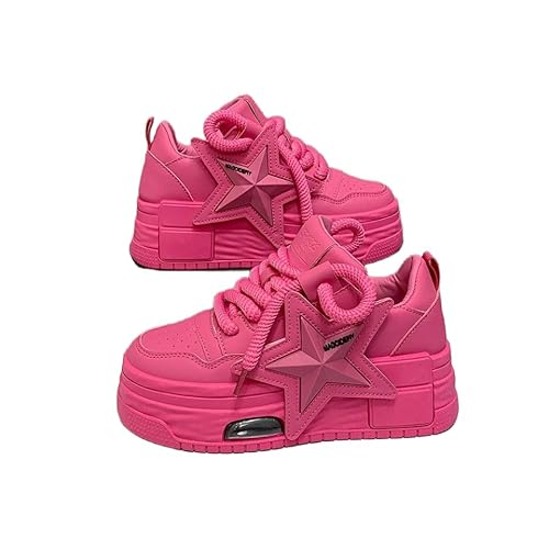 JXpxbao Damen Hohe Plattform Chunky Turnschuhe Beiläufig Schnüren Sport Massage Skaterschuhe (40,Rosa) von JXpxbao