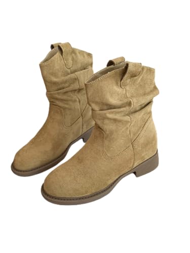 JXpxbao Damen Hohe Stiefel Winter Schuhe Warme Leder Reitstiefel Niedrige Mit Absatz Komfort Beiläufige Schnalle Langschaft Kniehohe Stiefel (Khaki,38) von JXpxbao