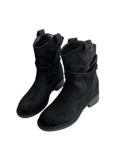 JXpxbao Damen Hohe Stiefel Winter Schuhe Warme Leder Reitstiefel Niedrige Mit Absatz Komfort Beiläufige Schnalle Langschaft Kniehohe Stiefel (Schwarz,34) von JXpxbao