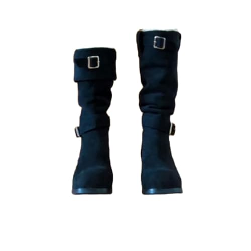 JXpxbao Damen Klassisch Wildleder Halbstiefel Spitz Schlupfschuhe Niederung Stiefel Mit Schnalle Kurzstiefel Übergangsstiefel Halbhohe Ankle Boots Halbhoch Damenstiefel (Schwarz,38) von JXpxbao