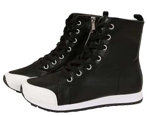 JXpxbao Damen Klassische Stiefeletten High Top Sneakers Schnürschuhe Canvas Schuhe Mit Reißverschluss Komfort Plattform Walking Schuhe (schwarz,35) von JXpxbao