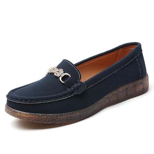 JXpxbao Damen Loafer Bequeme Mokassins Slippers Damen Niedrige Schuhe Faltbare Klassische Loafer (Dunkelblau,42) von JXpxbao