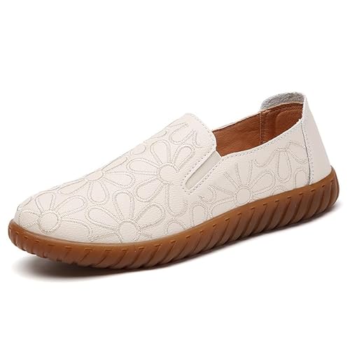 JXpxbao Damen Loafer Flats Schuhe Mokassin Penny Loafer Slipper Arbeitsschuhe Lässiger Komfort Damen Wanderschuhe Orthopädische Schuhe (Beige,40) von JXpxbao