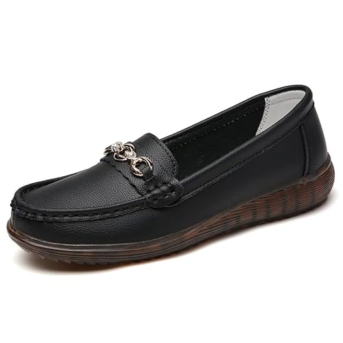 JXpxbao Damen Loafer Schuhe, Bequeme Slip Auf Casual Flat Mocassin Penny Schuhe Mit with Arch Support Zum Wandern, Fahren, Dressy (Schwarz,39) von JXpxbao