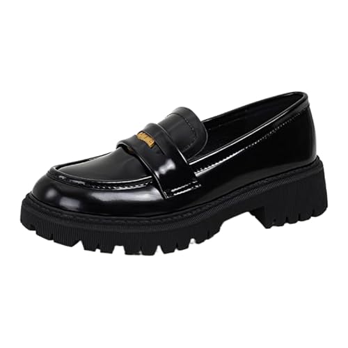 JXpxbao Damen Loafers Plateau Bequem Slipper Elegant Business Casual Mokassin Schuhe Lackleder Casual Arbeitsschuhe (Schwarz,34) von JXpxbao