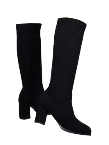 JXpxbao Damen-Overknee-Stiefel Mit Leichtem Futter Und Strukturierter Sohle An Der Vorderseite. (Schwarz,37) von JXpxbao
