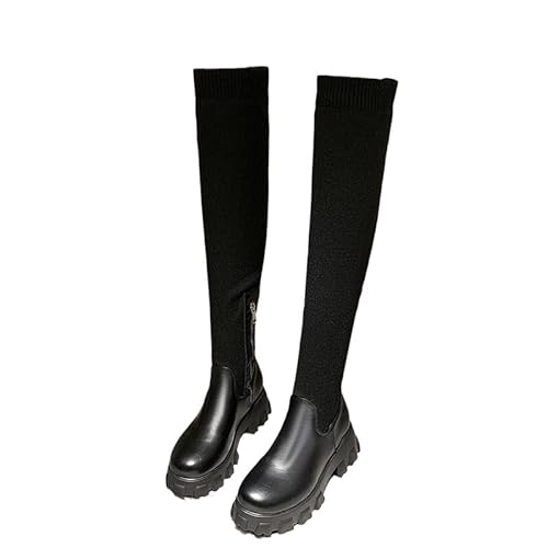 JXpxbao Damen-Overknee-Stiefel Mit Stretchanteil Stiefel Mit Schmalem Absatz Overknee-Stiefel Mit Runder Spitze Winter-Slipperstiefel (Schwarz,41) von JXpxbao