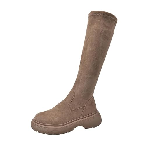 JXpxbao Damen-Overknee-Stiefel Retro-Schnürschuhe Flache Schuhe Lange Winterstiefel Lange Stiefel (Khaki,36) von JXpxbao