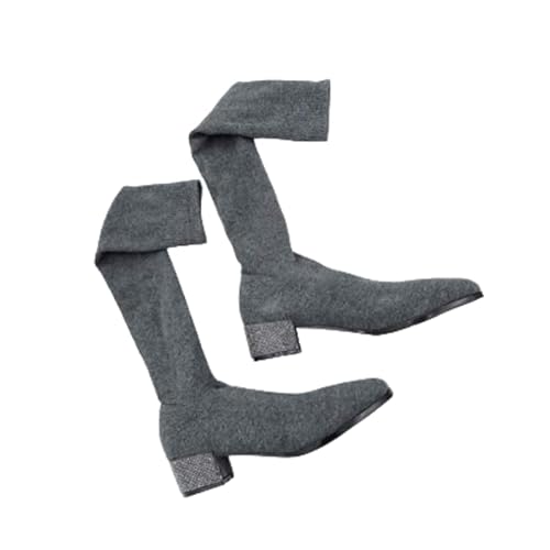 JXpxbao Damen-Overknee-Stiefel Stretch-Kniehohe Stiefel Mit Blockabsatz Lange Winterstiefel Hohe (Grau,35) von JXpxbao