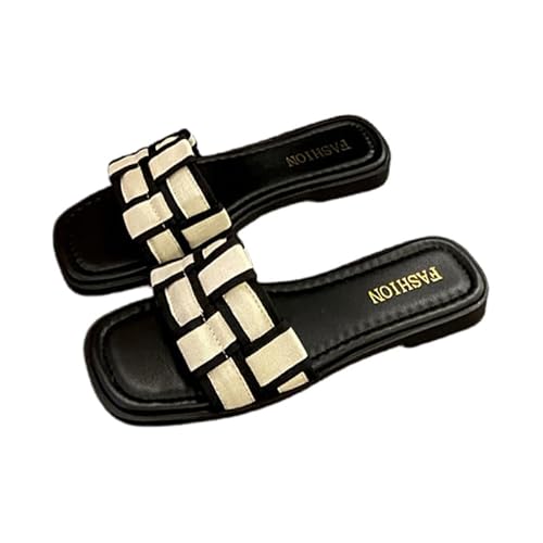 JXpxbao Damen Pantoletten Flache Sandalen Canvas-Sandalen Offene Zehen Sommerstrand-Schuhe, Atmungsaktive Freizeitkomfort Hausschuhe (Weiß Gitter,39) von JXpxbao
