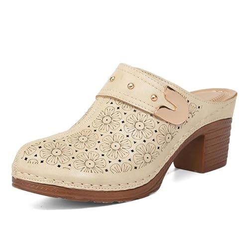 Damen Pantoletten Mit Absatz Damen-Sandalen Orthopädische Sommerschuhe Plateau Sandalen Mit Kork-Fußbett Schlappen Frauen Slipper Bequeme Elegant Hausschuhe (Weiß,43) von JXpxbao