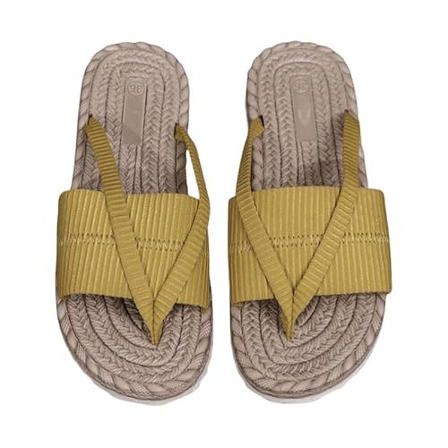 JXpxbao Damen Pantoletten Sommerschuhe Clogs Sandalen Plateau Sandalen Mit Kork-Fußbett Schlappen Frauen Slipper Kork Strand Sommerschuhe Zehentrenner (Gelb,42) von JXpxbao