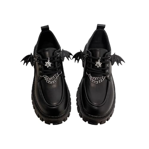 JXpxbao Damen-Plateau-Mary-Janes, Ballerinas Mit Runder Spitze, Flache, Niedliche Lolita-Prinzessinnenschuhe (Mattschwarz,36) von JXpxbao