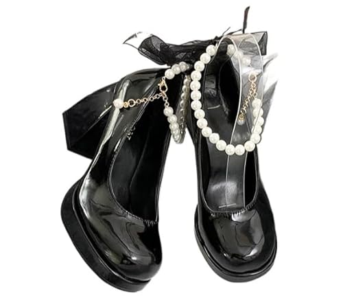 JXpxbao Damen Plateau Mary Janes Mit Runder Zehenpartie Und Blockabsätzen (Schwarz [9cm],39) von JXpxbao