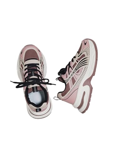 JXpxbao Damen Plateau-Sneaker, Modische Plateau-Freizeitschuhe, Atmungsaktive Und Bequeme Keilabsatz-Sneaker, Lässige Schnür-Wanderschuhe (38,Rosa) von JXpxbao