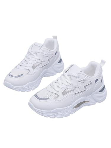 JXpxbao Damen Plateau Sneaker Chunky Sneaker Damen Retro Chunky Dad Schuhe Modische Farbblock Turnschuhe Bequeme Keilabsatz Sneaker für Alltag & Spaziergänge (36,weiß) von JXpxbao