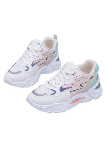 JXpxbao Damen Plateau Sneaker Chunky Sneaker Damen Retro Chunky Dad Schuhe Modische Farbblock Turnschuhe Bequeme Keilabsatz Sneaker für Alltag & Spaziergänge (40,weiß und blau) von JXpxbao