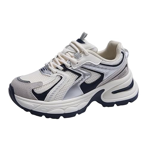 JXpxbao Damen Plateau Sneaker Chunky Sneaker Damen Retro Chunky Dad Schuhe Modische Farbblock Turnschuhe Bequeme Keilabsatz Sneaker für Alltag & Spaziergänge (Beige und Blau,38) von JXpxbao