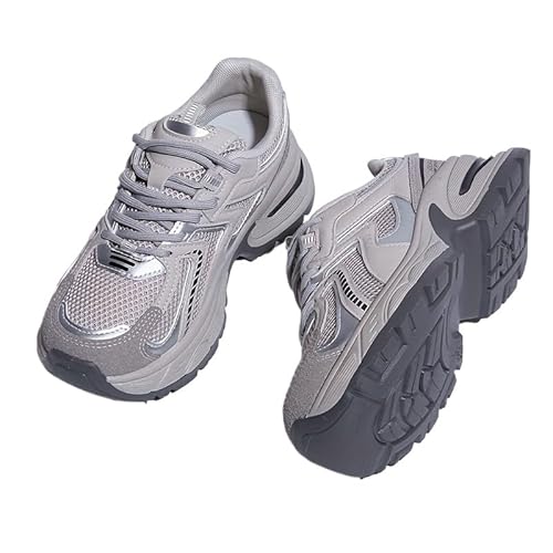 JXpxbao Damen Plateau Sneaker Chunky Sneaker Damen Retro Chunky Dad Schuhe Modische Farbblock Turnschuhe Bequeme Keilabsatz Sneaker für Alltag & Spaziergänge (Grau,35) von JXpxbao