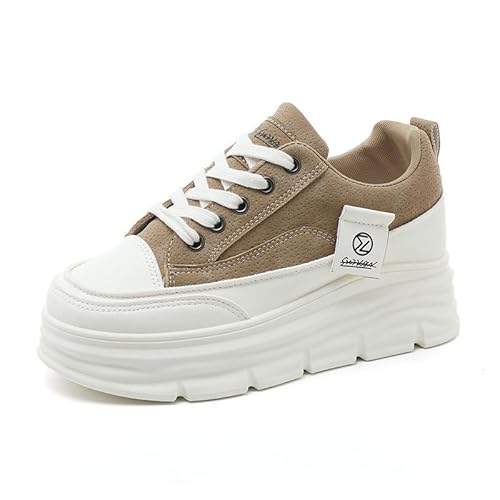 JXpxbao Damen Plateau Sneaker Klassische Chunky Freizeit Keilabsatz Retro Turnschuhe Lässige All-Match Sportschuhe Plus Size Casual Schuhe EU 34-41 (Khaki,41) von JXpxbao